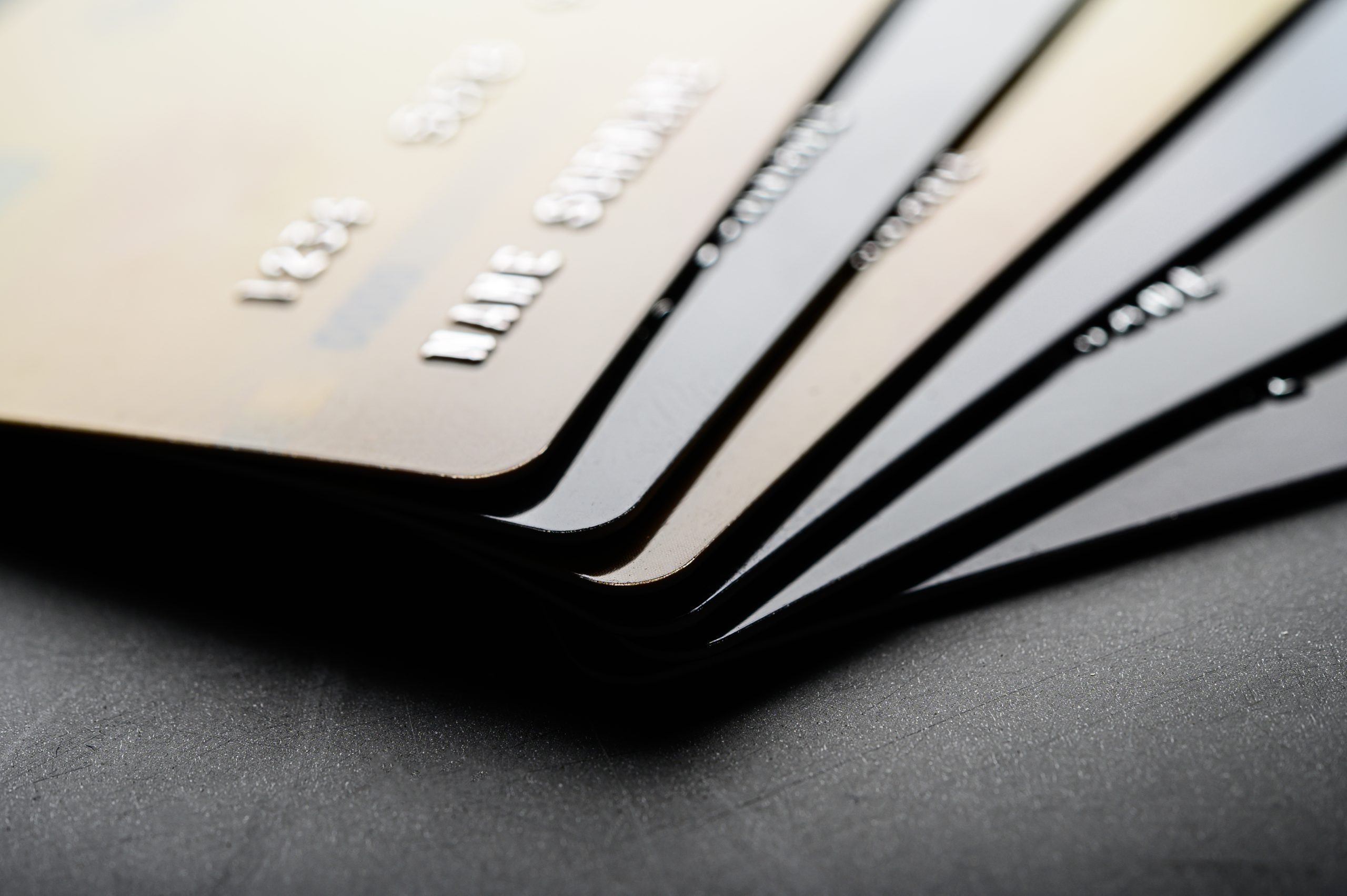 Credit cards that are stacked neatly together,selective focus