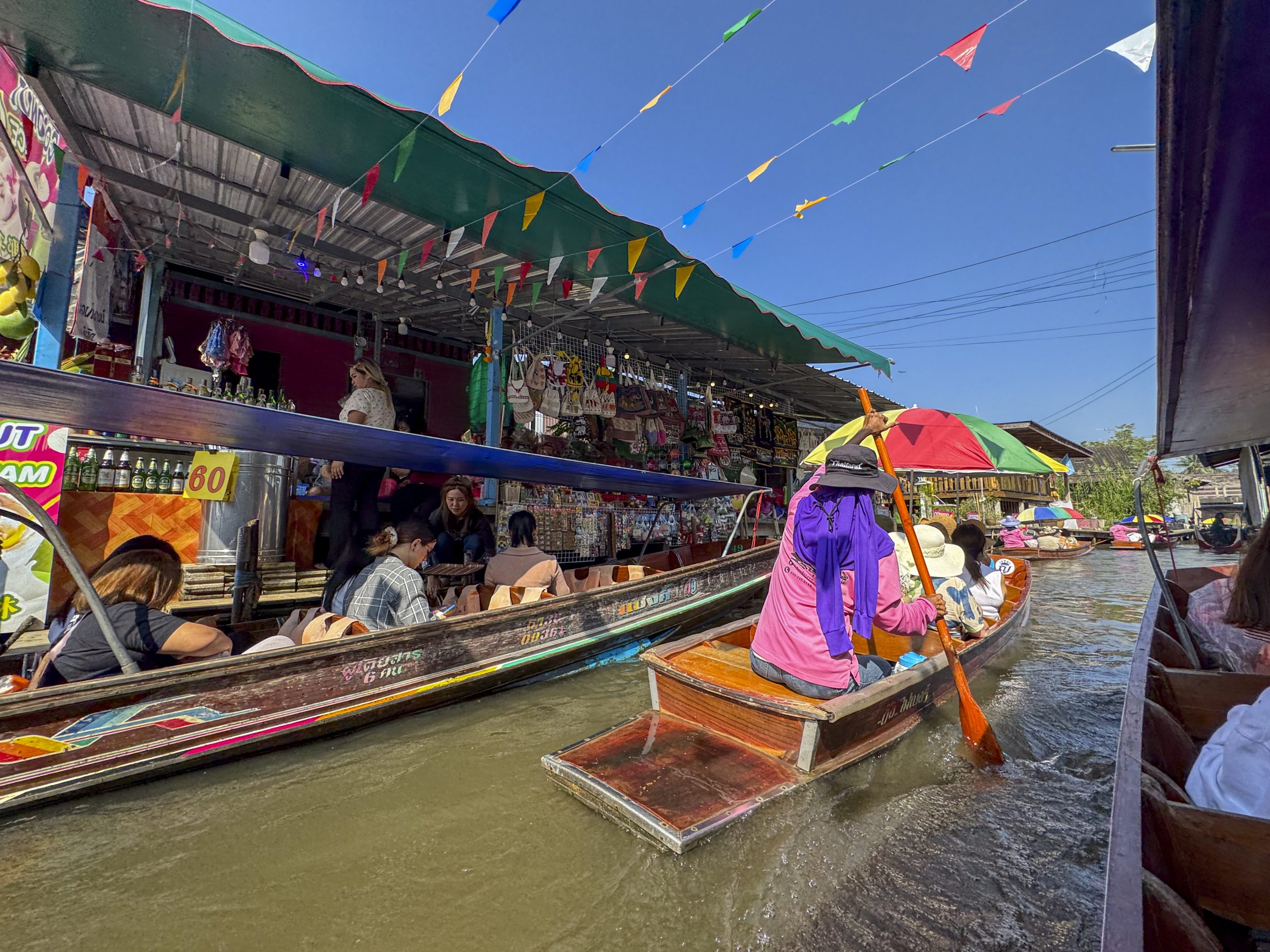Bangkok Thailand - November 12 2024 Floating market with boats sell Thai food